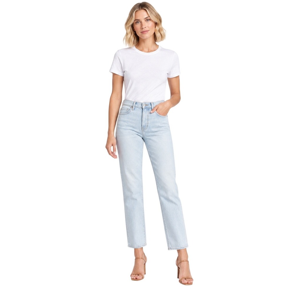 Veronica Beard Blake High Rise Straight Leg Jeans 27 Light Wash Ankle Stretch